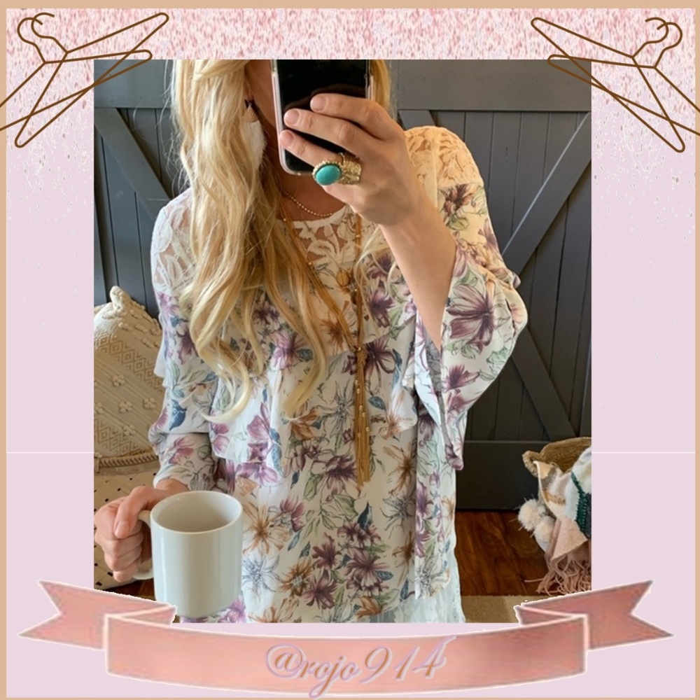 Boho Ruffle and Lace Floral Blouse